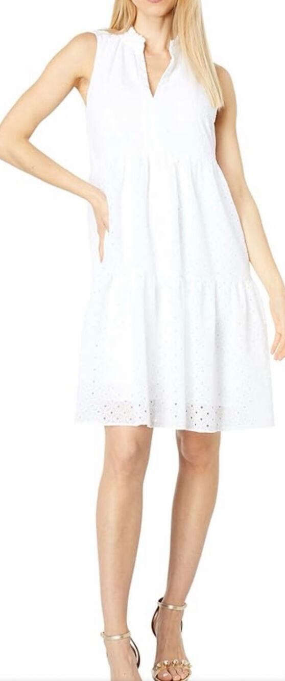 Lilly Pulitzer Mini Dress White Eyelet Lace Novella Tiered Sleeveless
